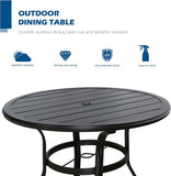 Outdoor 37" Dining Table Patio Round Metal Slatted Table with Umbrella Hole