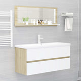 Bathroom Mirror White and Sonoma Oak 39.4"x4.1"x14.6" Engineered Wood