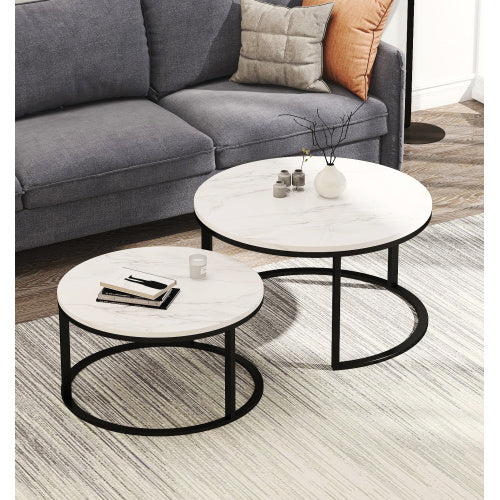 Modern Nesting coffee table; Black color frame with marble top-32"