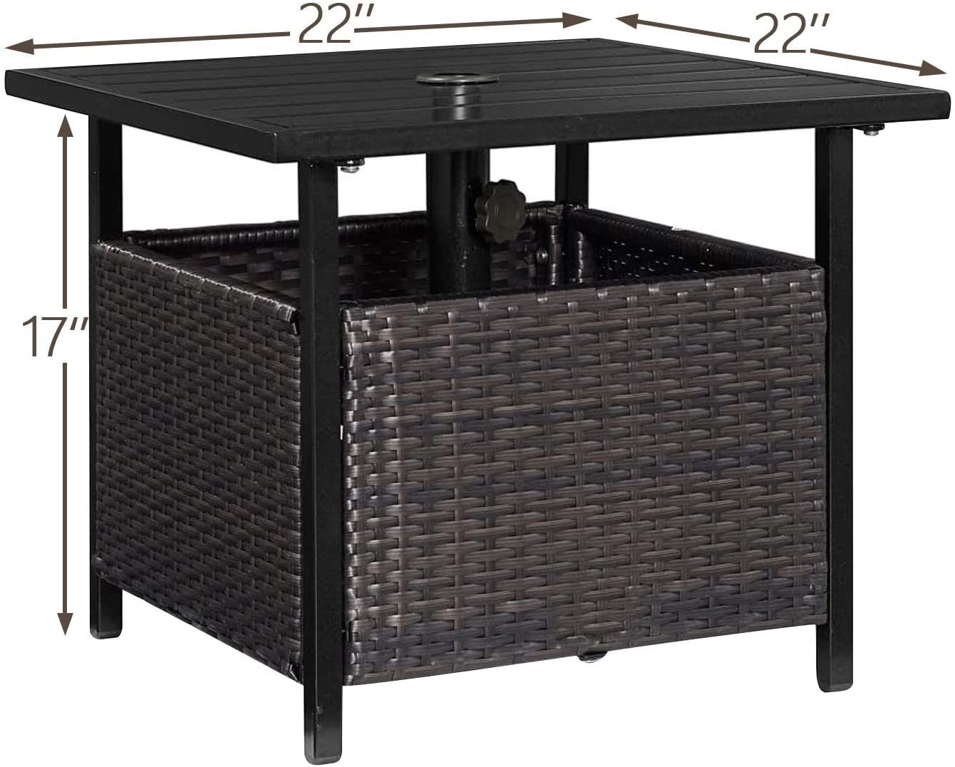 Outdoor Wicker Umbrella Side Table Patio Rattan Stand Table with Umbrella Hole