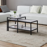 Modern Nesting coffee table Square & rectangle; Black metal frame with wood marble color top