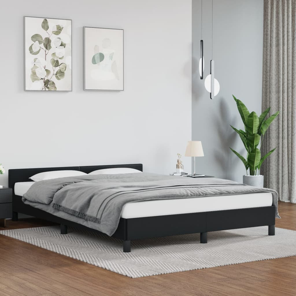 Bed Frame with Headboard Black 59.8"x79.9" Queen Faux Leather