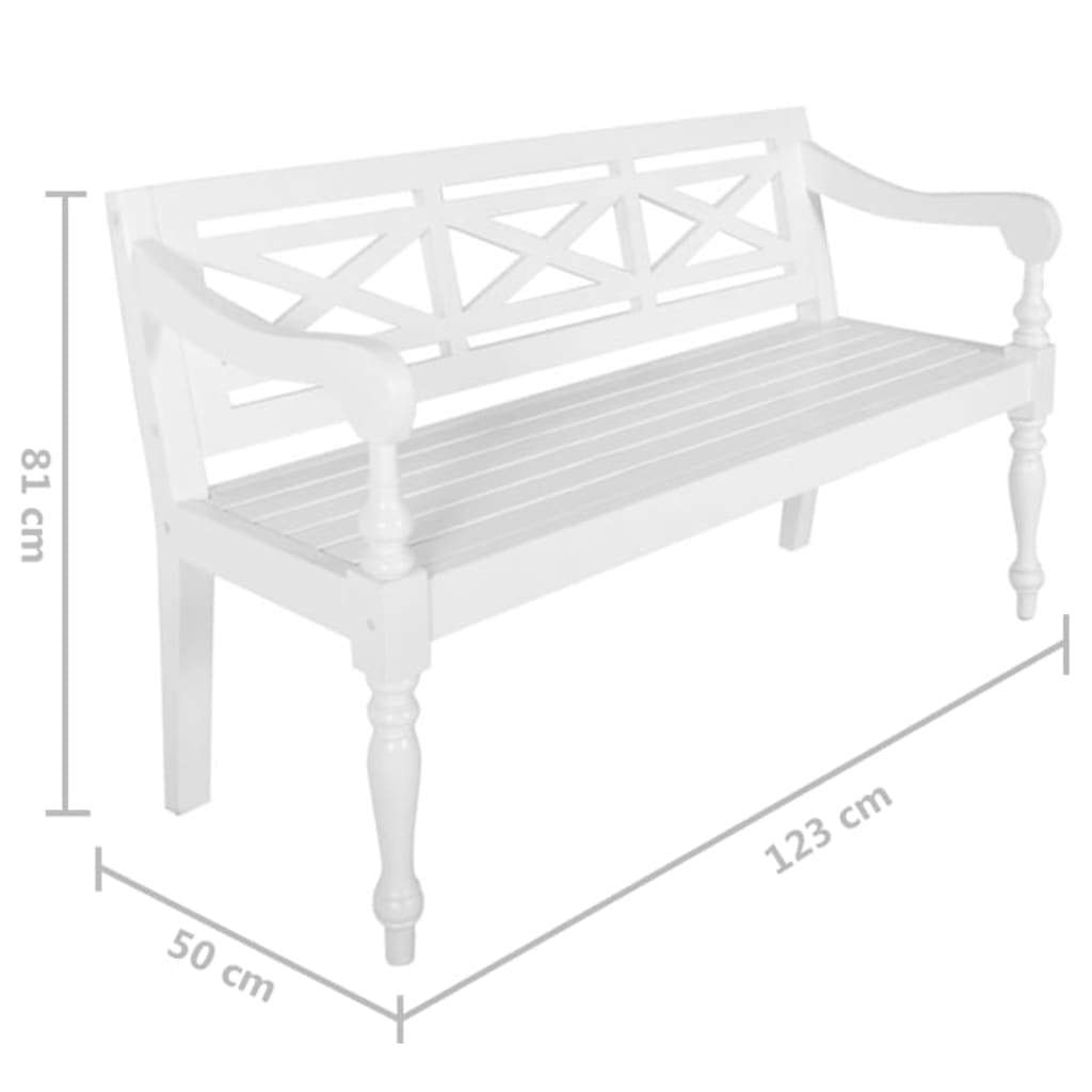 Batavia Bench 48.4" Solid Mahogany Wood White