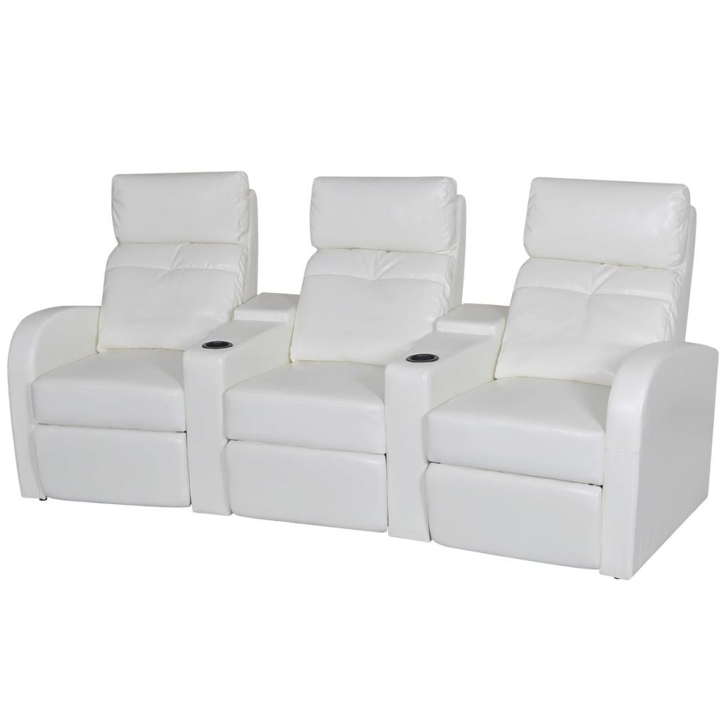 3-Seater Home Theater Recliner Sofa White Faux Leather