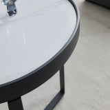 Modern coffee table,Black metal frame with round Sintered stone tabletop