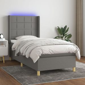 Box Spring Bed with Mattress&LED Dark Gray Twin Fabric