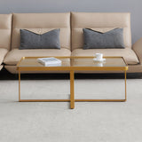 Minimalism rectangle coffee table; Golden metal frame with tempered glass tabletop