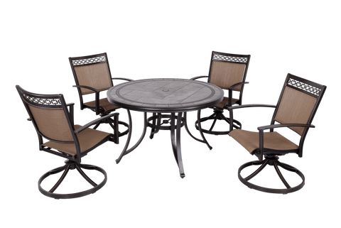[ONLY FOR PICK UP]Outdoor 5 Piece Dining Set Patio Furniture w/ Aluminum Swivel Rocker Sling Chair Set 4pcs & 46 inch Round Mosaic Tile Top Aluminum Table
