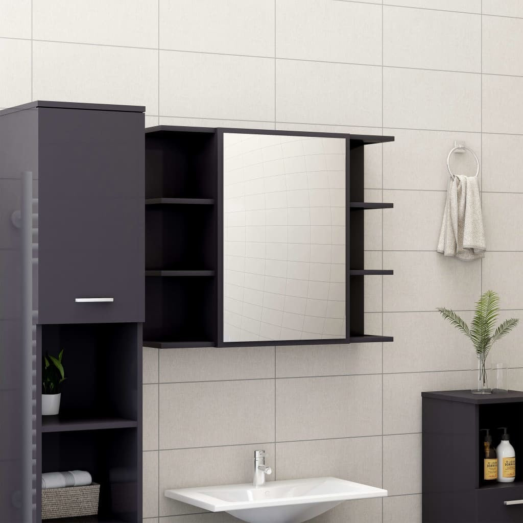 Bathroom Mirror Cabinet High Gloss Gray 31.5"x8.1"x25.2" Engineered Wood