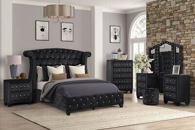 Sophia Queen 6 Pc Upholstery Bedroom Set Made With Wood in Black