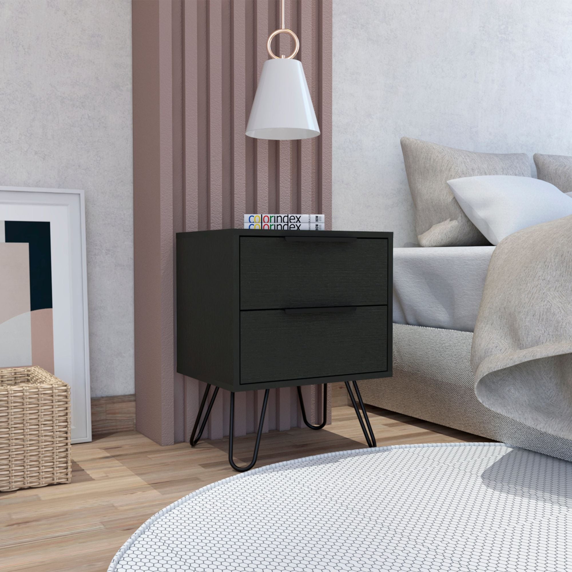 Nuvo 2 Nightstand; Two Drawers; Hairpin Legs