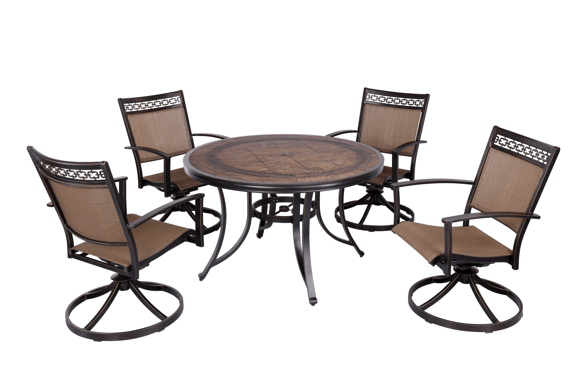 [ONLY FOR PICK UP]Outdoor 5 Piece Dining Set Patio Furniture w/ Aluminum Swivel Rocker Sling Chair Set 4pcs & 1pc 48inch CFT Top Table