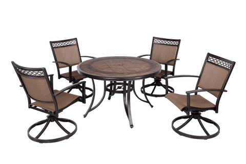 [ONLY FOR PICK UP]Outdoor 5 Piece Dining Set Patio Furniture w/ Aluminum Swivel Rocker Sling Chair Set 4pcs & 1pc 48inch CFT Top Table
