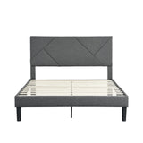 Queen Size Upholstered Platform Bed Frame with Headboard;  Strong Wood Slat Support;  Mattress Foundation;  No Box Spring Needed;  Easy Assembly;  Gray
