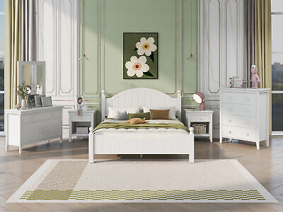 6 Pieces Traditional Concise Style White Bedroom Sets, Nightstand*2+ Chest+