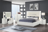 Coco LED Queen Size Bed Made with Wood in Milky White Color