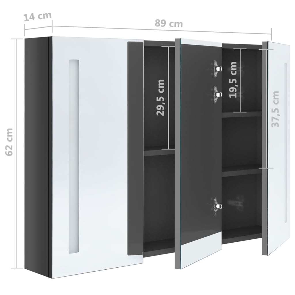 LED Bathroom Mirror Cabinet 35"x5.5"x24.4" Shining Gray