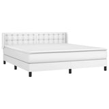Box Spring Bed with Mattress White King Faux Leather
