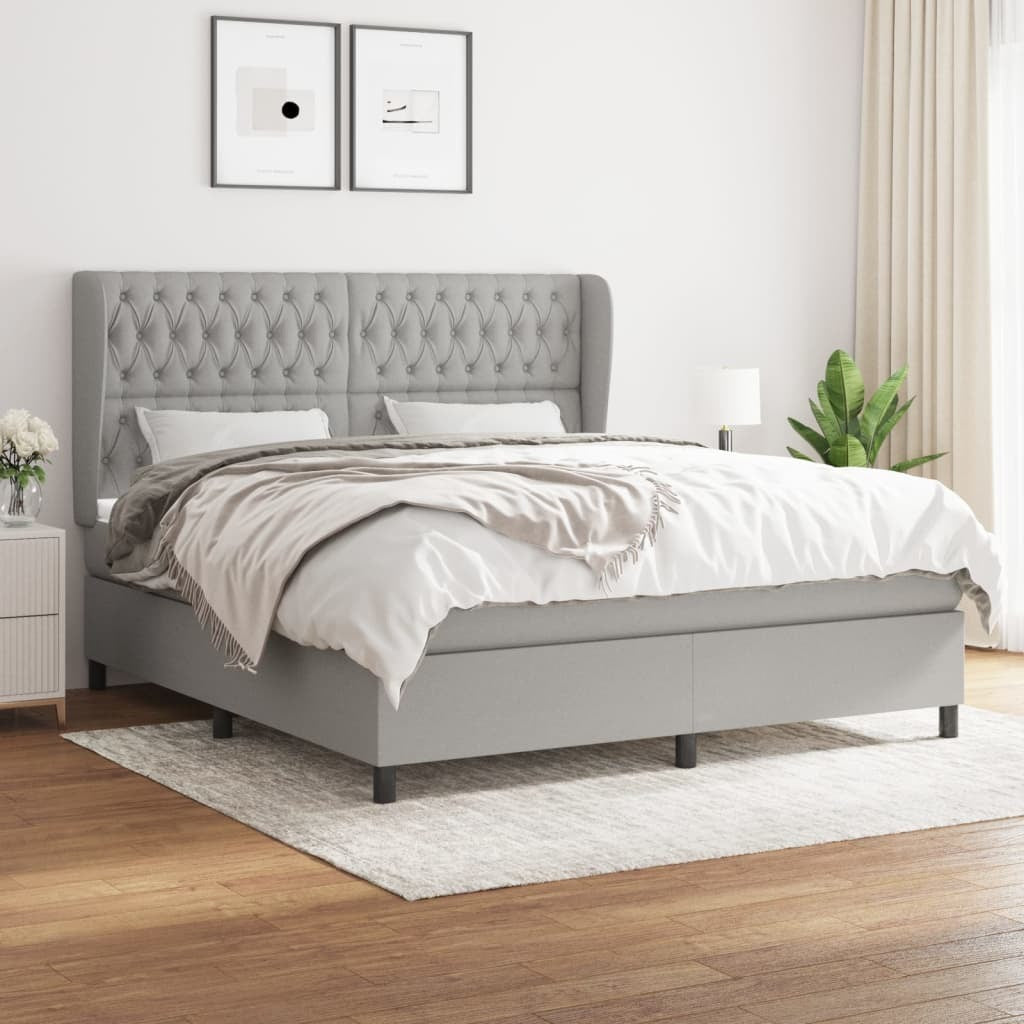 Box Spring Bed with Mattress Light Gray King Fabric