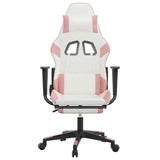 Massage Gaming Chair with Footrest White&Pink Faux Leather