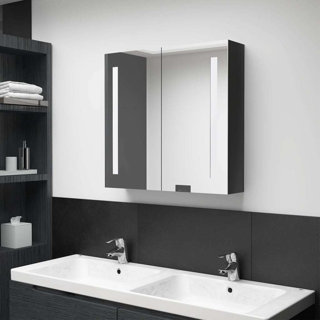 LED Bathroom Mirror Cabinet Shining Black 24.4"x5.5"x23.6"