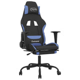 Massage Gaming Chair with Footrest Black and Blue Fabric