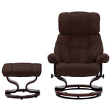 Swivel Recliner with Ottoman Brown Faux Leather and Bentwood