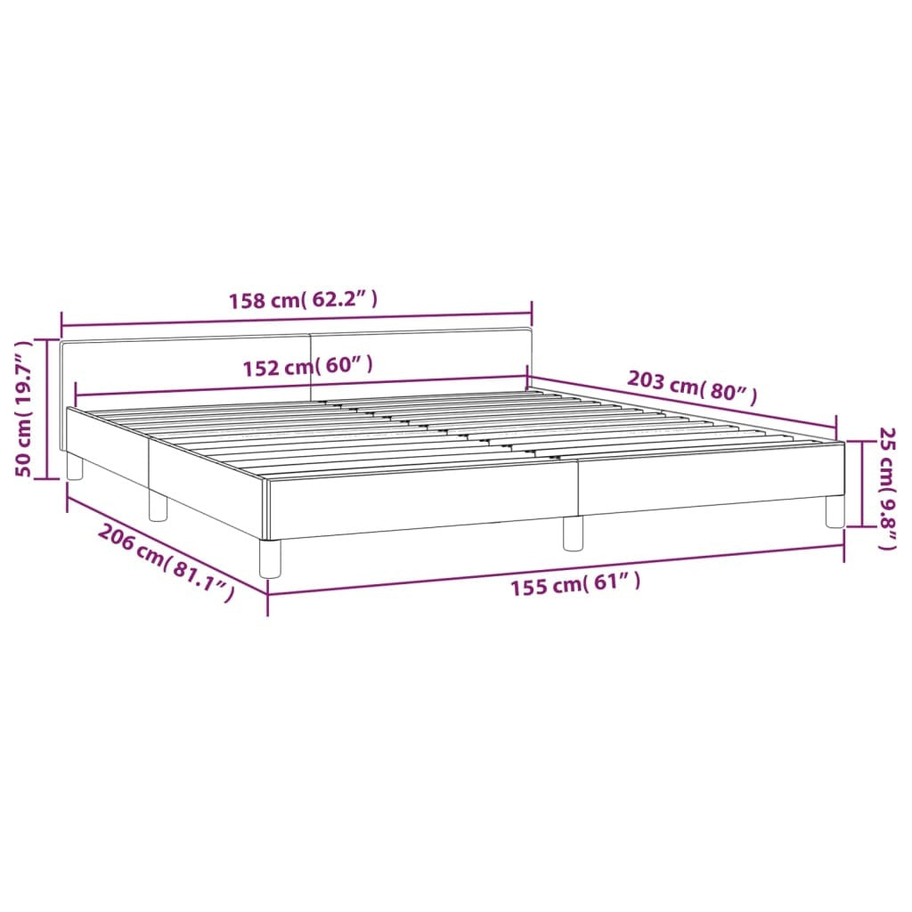 Bed Frame with Headboard Dark Gray 59.8"x79.9" Queen Velvet