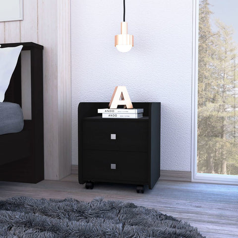 Nightstand Csmet, Metal Handle, Two Drawers, Black Wengue Finish