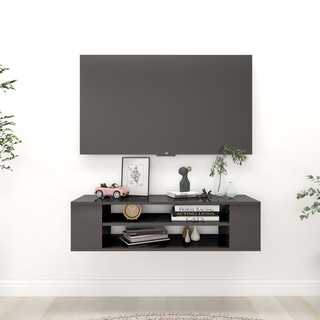 Hanging TV Cabinet High Gloss Gray 39.4"x11.8"x10.4" Engineered Wood
