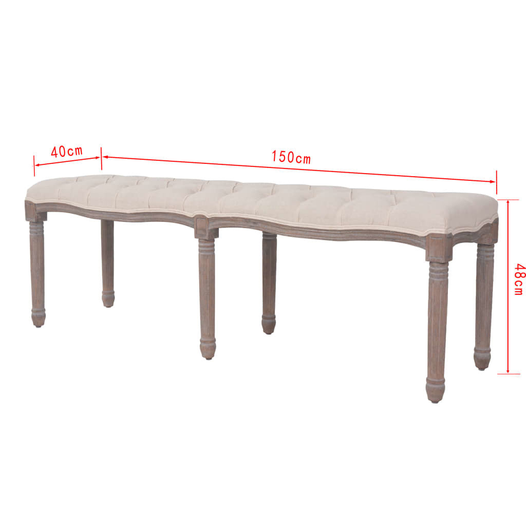 Bench Linen Solid Wood 59.1" x 15.7" x 18.9" Cream White