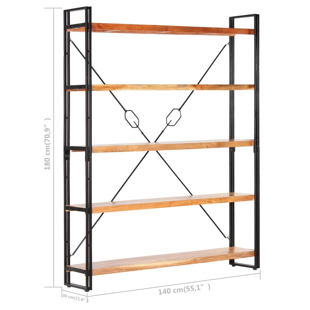 5-Tier Bookcase 55.1"x11.8"x70.9" Solid Acacia Wood