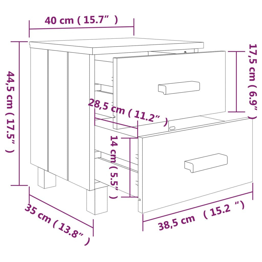 Bedside Cabinets 2 pcs White 15.7"x13.8"x17.5" Solid Pinewood