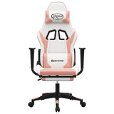 Gaming Chair with Footrest White and Pink Faux Leather