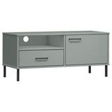 TV Cabinet with Metal Legs Gray Solid Wood Pine OSLO