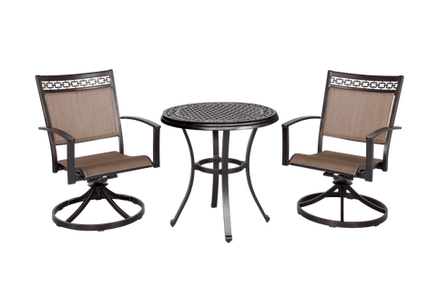 3 Piece Bistro Set w/ Cast Alum. Top Dining Table & Swivel Rocker Chairs