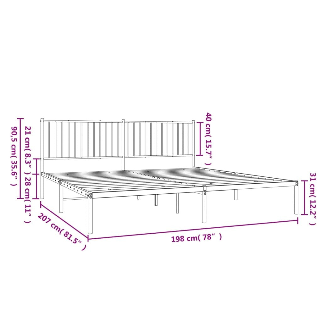 Metal Bed Frame with Headboard White 76"x79.9"