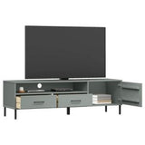 TV Cabinet with Metal Legs Gray Solid Wood Pine OSLO