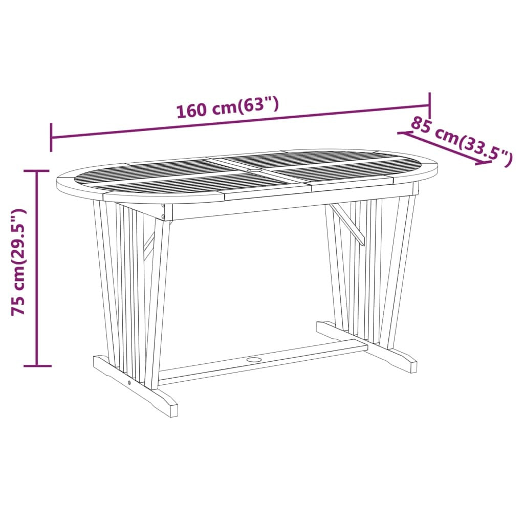 Patio Table 63"x33.5"x29.5" Solid Wood Eucalyptus