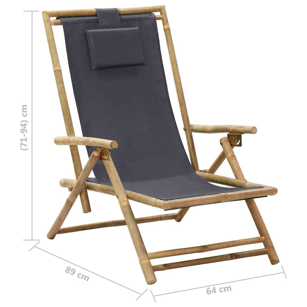 Reclining Relaxing Chair Dark Gray Bamboo and Fabric