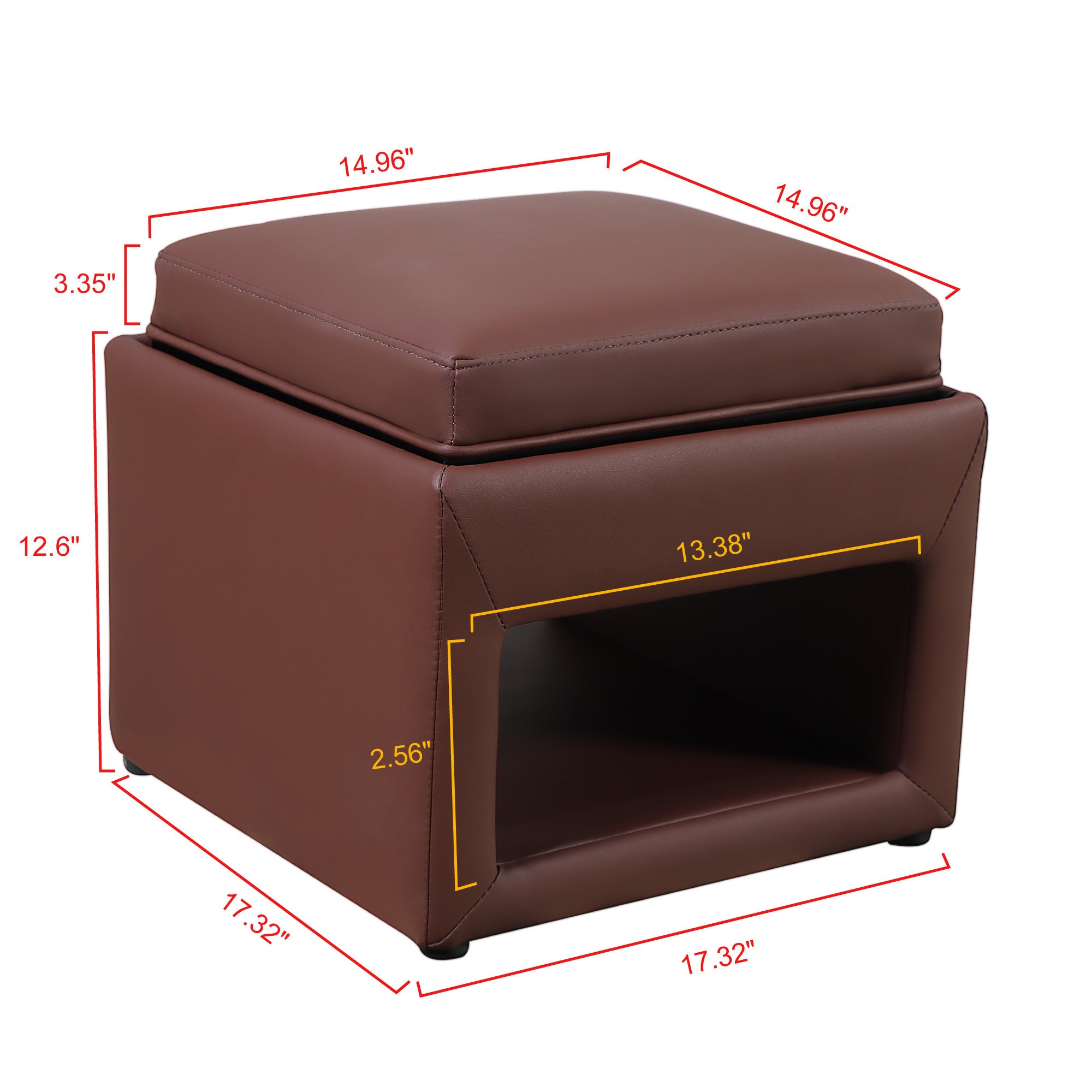 Stylish Faux Leather Upholstered Storage Ottoman with Tray Square Footrest Stool