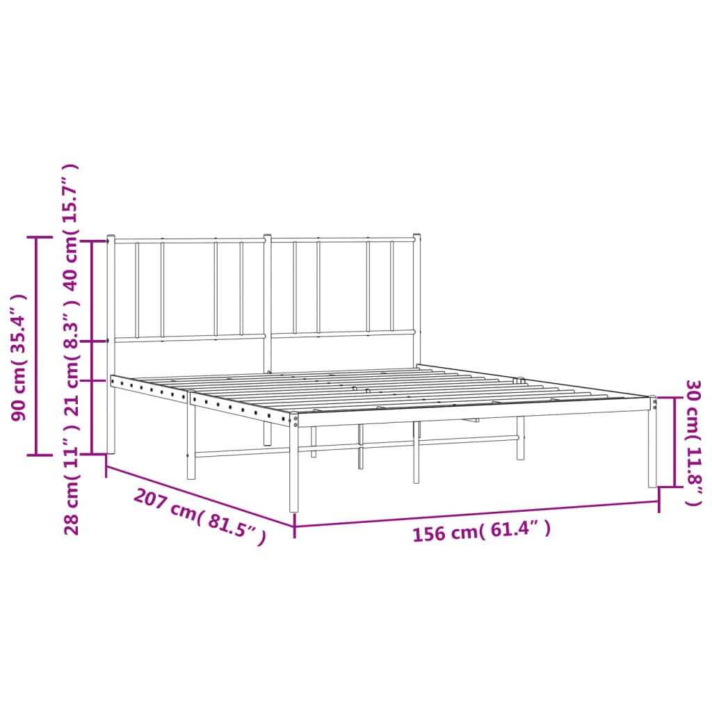 Metal Bed Frame with Headboard Black 59.8"x78.7"