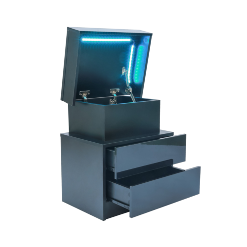 LED Nightstand Modern Black with Led Lights Wood Bedside Table 2 High Gloss