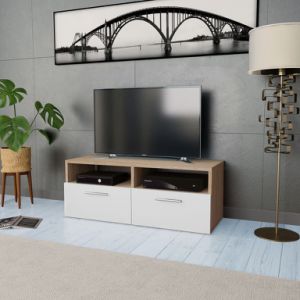 TV Cabinet Engineered Wood 37.4"x13.8"x14.2" Oak and White