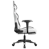 Massage Gaming Chair with Footrest White&Black Faux Leather