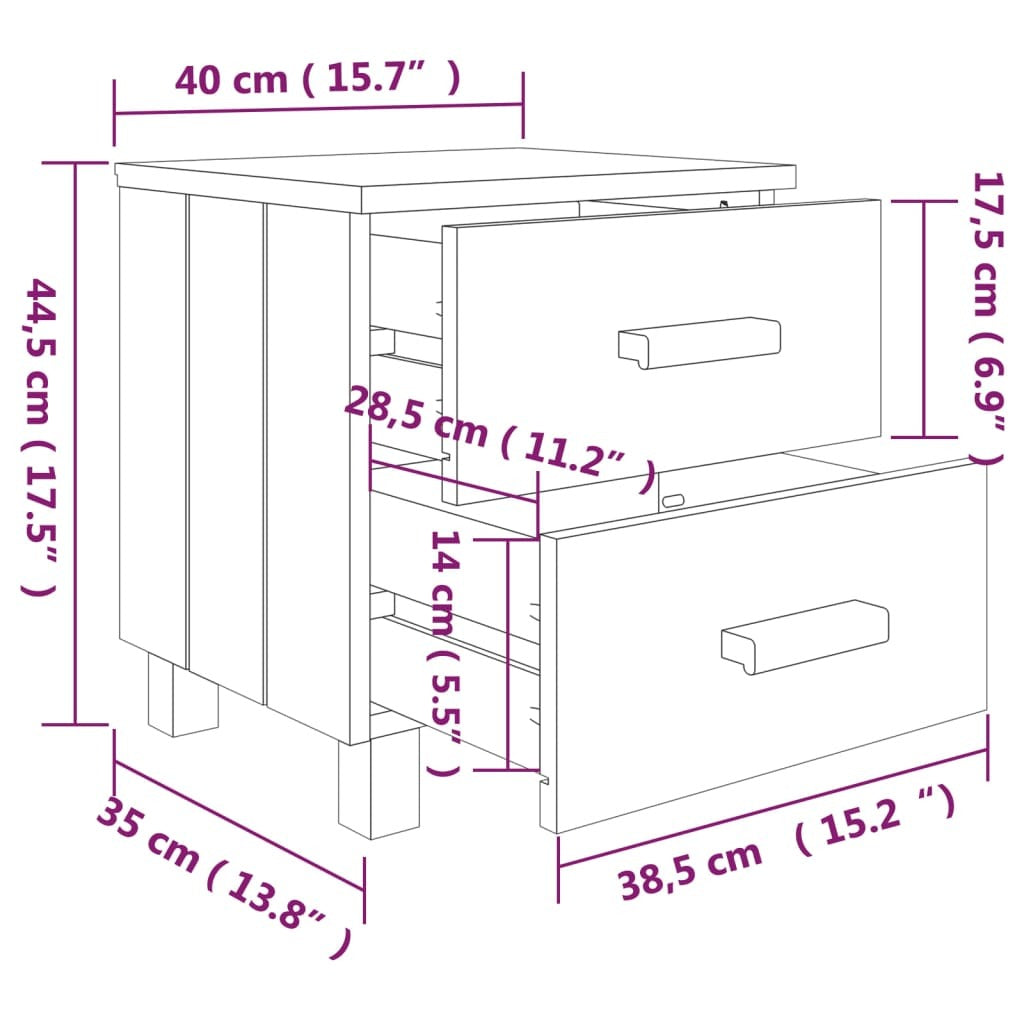 Bedside Cabinet Dark Gray 15.7"x13.8"x17.5" Solid Pinewood