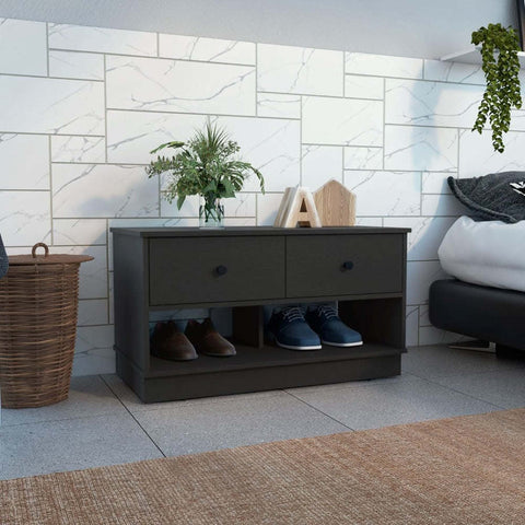 Storage Bench Beji, Lower Shelf, Two Drawers, Black Wengue Finish