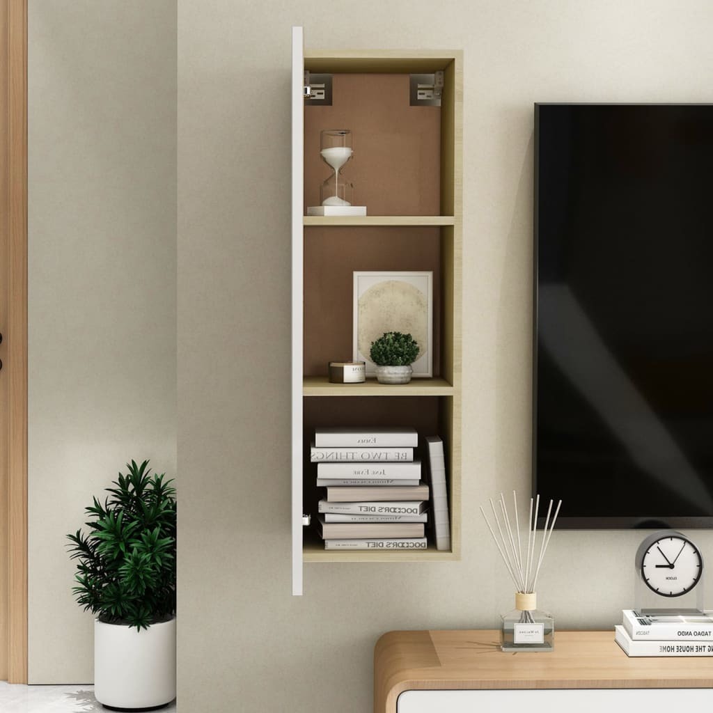 TV Cabinet White and Sonoma Oak 12"x11.8"x35.4" Engineered Wood