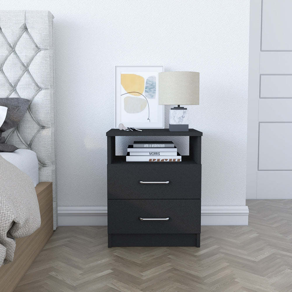 Nightstand Olivenza, Two Drawers, Black Wengue Finish