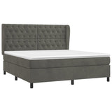 Box Spring Bed with Mattress Dark Gray Queen Velvet